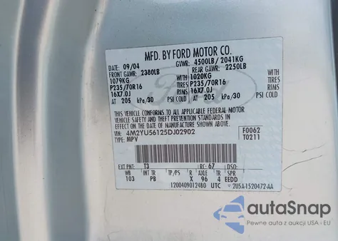 2005 Mercury Mariner Luxury/Premier из США, поврежденный, VIN 4M2YU56125DJ02902